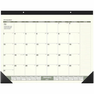Recycled Monthly Desk Pad, 22 x 17, Sand/Green Sheets, Black Binding, Black Corners, 12-Month (Jan to Dec): 2024