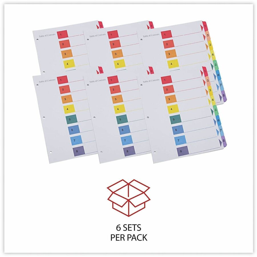 Deluxe Table of Contents Dividers for Printers, 8-Tab, 1 to 8; Table Of Contents, 11 x 8.5, White, 6 Sets