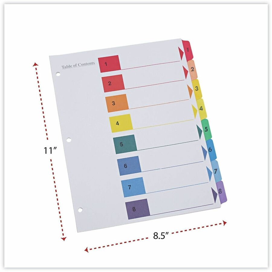 Deluxe Table of Contents Dividers for Printers, 8-Tab, 1 to 8; Table Of Contents, 11 x 8.5, White, 6 Sets