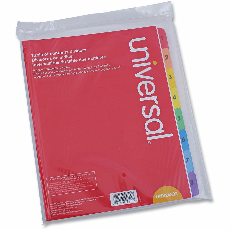 Deluxe Table of Contents Dividers for Printers, 8-Tab, 1 to 8; Table Of Contents, 11 x 8.5, White, 6 Sets