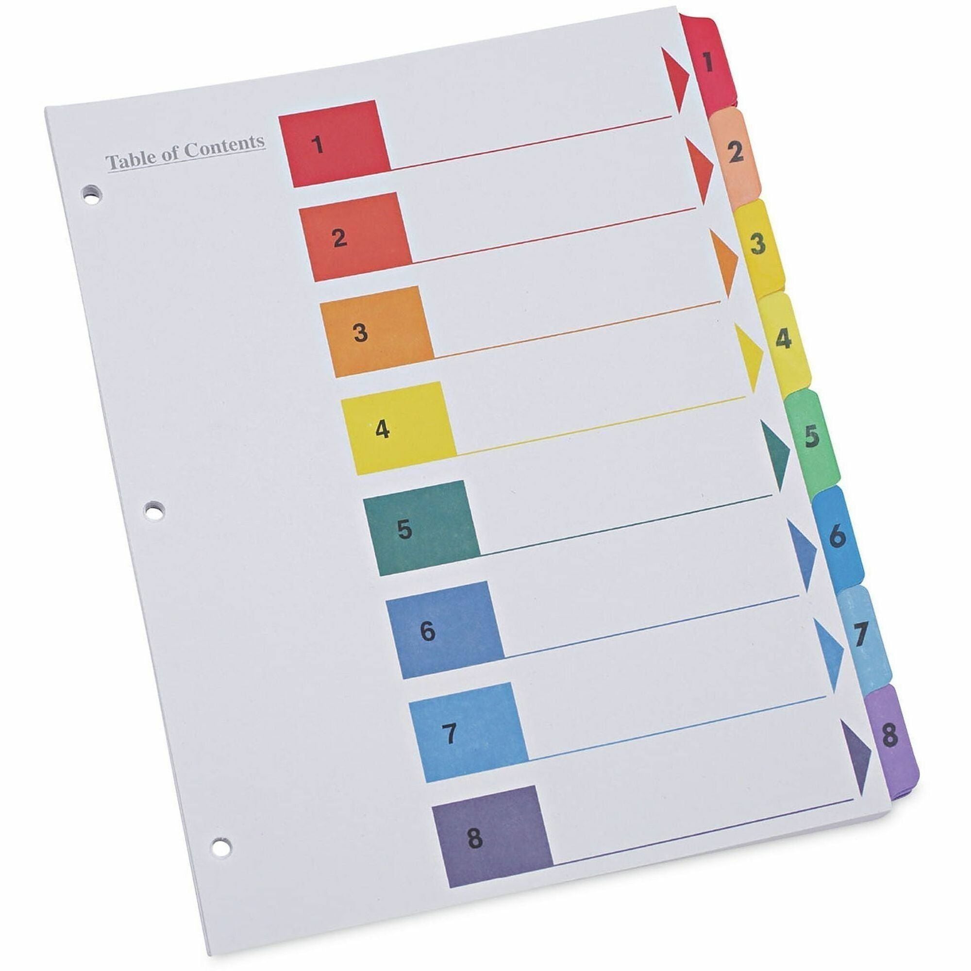 Deluxe Table of Contents Dividers for Printers, 8-Tab, 1 to 8; Table Of Contents, 11 x 8.5, White, 6 Sets