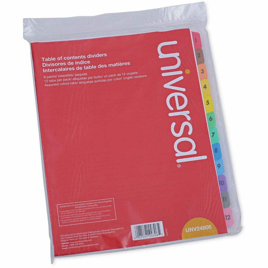 Deluxe Table of Contents Dividers for Printers, 12-Tab, 1 to 12; Table Of Contents, 11 x 8.5, White, 6 Sets