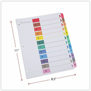 Deluxe Table of Contents Dividers for Printers, 12-Tab, 1 to 12; Table Of Contents, 11 x 8.5, White, 6 Sets