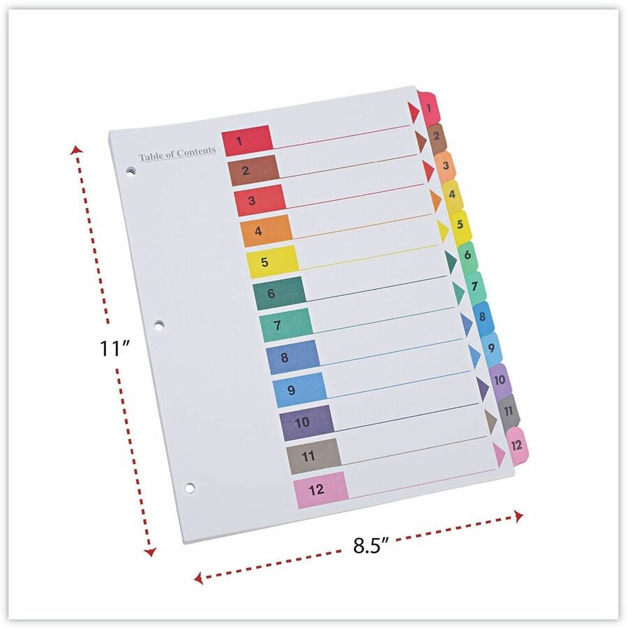 Deluxe Table of Contents Dividers for Printers, 12-Tab, 1 to 12; Table Of Contents, 11 x 8.5, White, 6 Sets