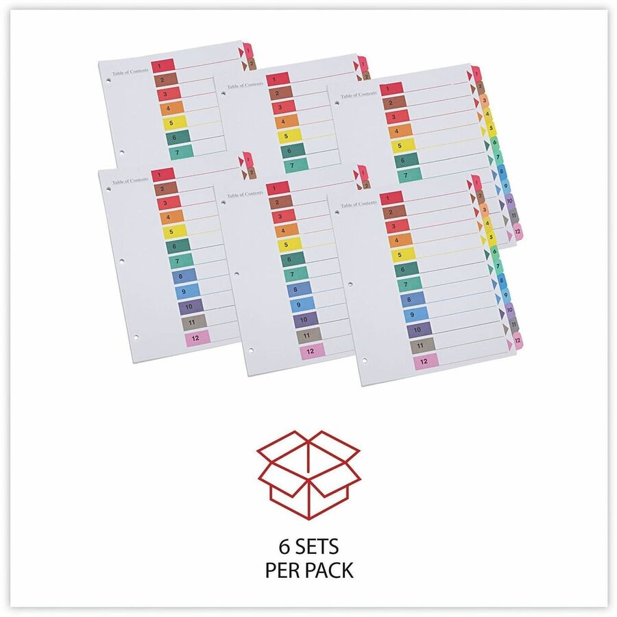 Deluxe Table of Contents Dividers for Printers, 12-Tab, 1 to 12; Table Of Contents, 11 x 8.5, White, 6 Sets