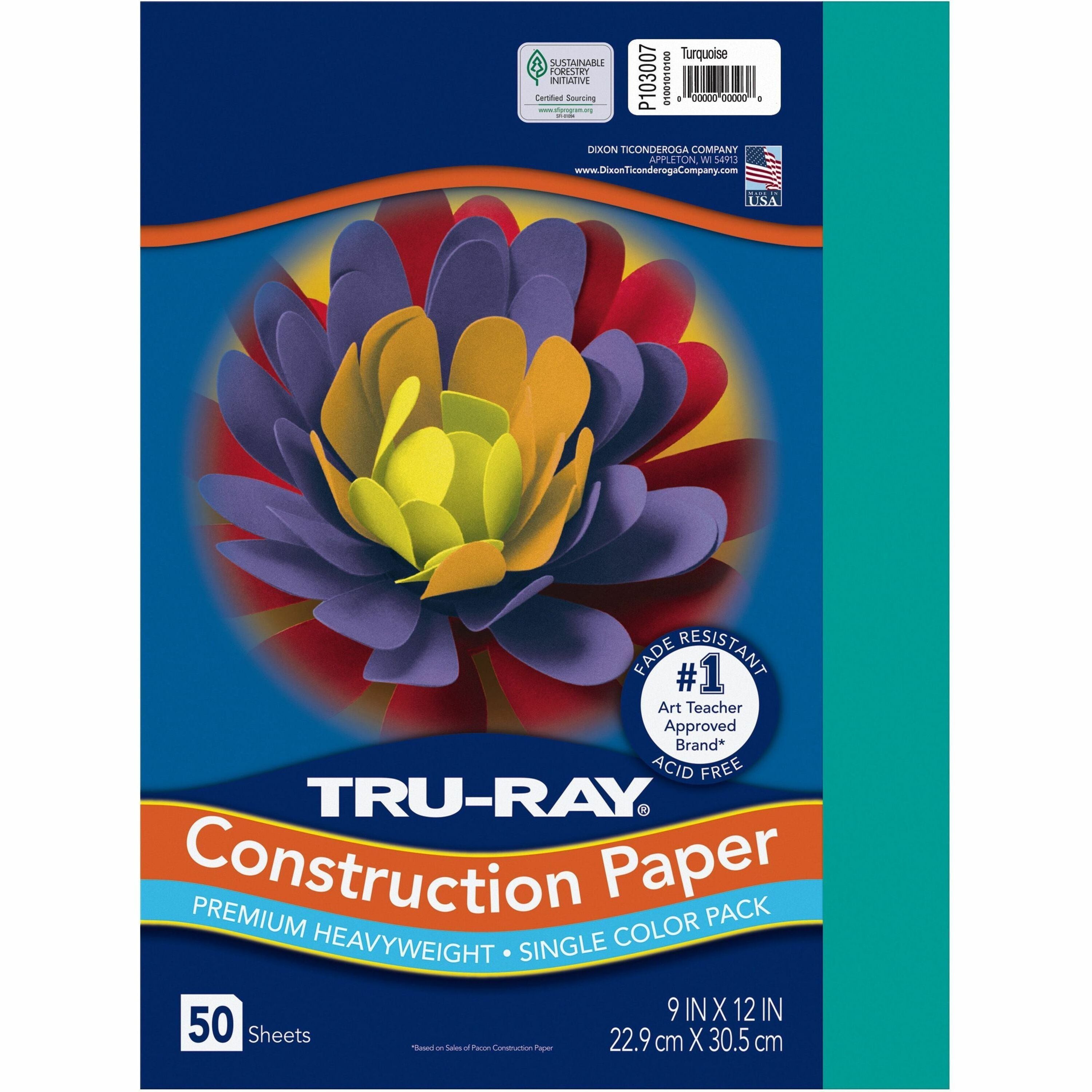 Tru-Ray Construction Paper - 12"Width x 9"Length - 76 lb Basis Weight - 50 / Pack - Turquoise - Sulphite - 1