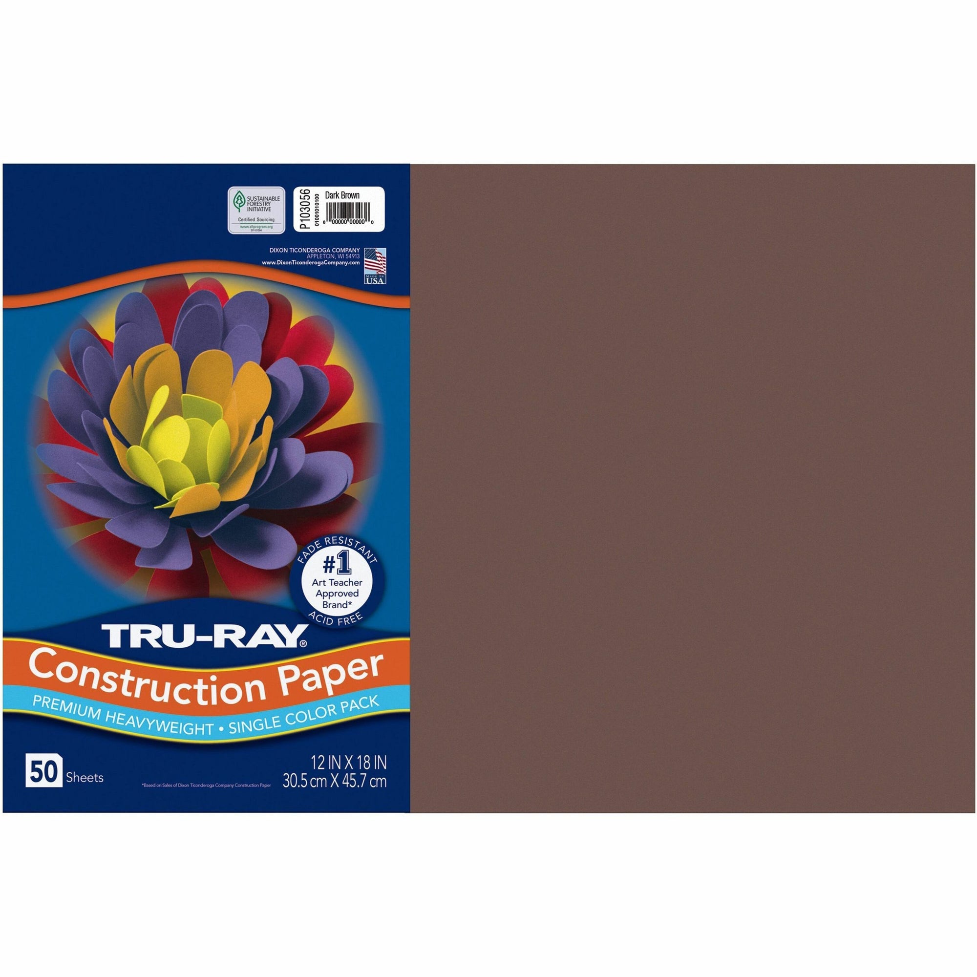 Tru-Ray Construction Paper, 76 lb Text Weight, 12 x 18, Dark Brown, 50/Pack