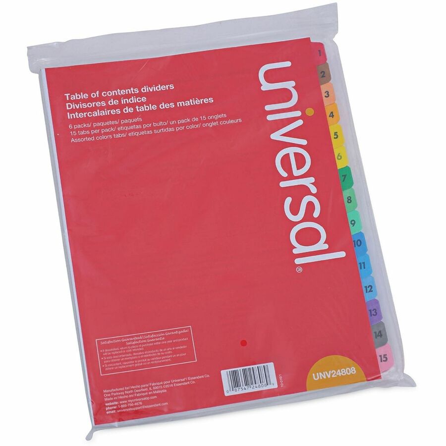 Deluxe Table of Contents Dividers for Printers, 15-Tab, 1 to 15; Table Of Contents, 11 x 8.5, White, 6 Sets