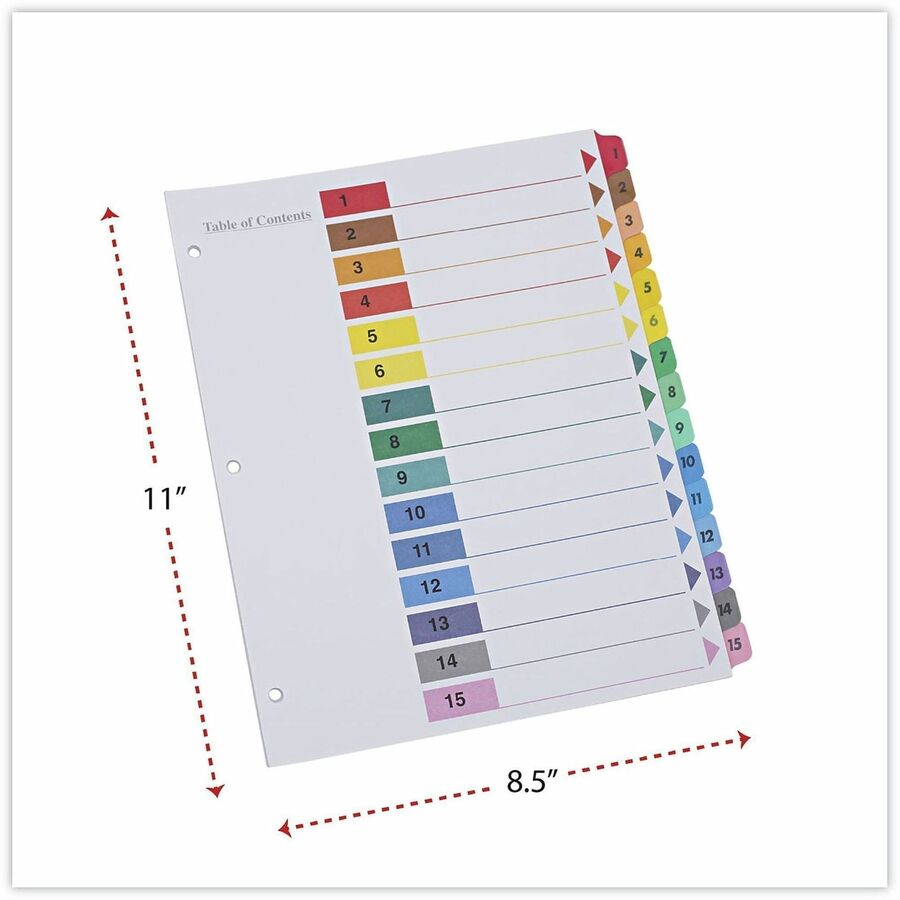 Deluxe Table of Contents Dividers for Printers, 15-Tab, 1 to 15; Table Of Contents, 11 x 8.5, White, 6 Sets