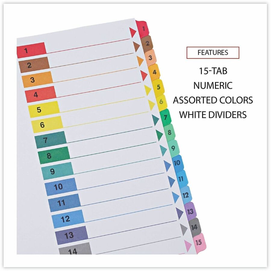 Deluxe Table of Contents Dividers for Printers, 15-Tab, 1 to 15; Table Of Contents, 11 x 8.5, White, 6 Sets