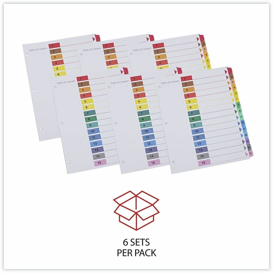 Deluxe Table of Contents Dividers for Printers, 15-Tab, 1 to 15; Table Of Contents, 11 x 8.5, White, 6 Sets