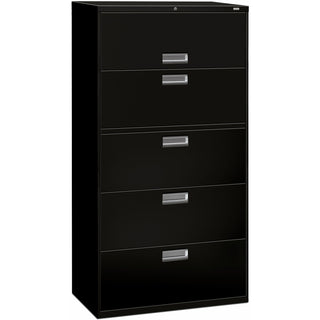 Brigade 600 Series Lateral File, 4 Legal/Letter-Size File Drawers, 1 Roll-Out File Shelf, Black, 36" x 18" x 64.25