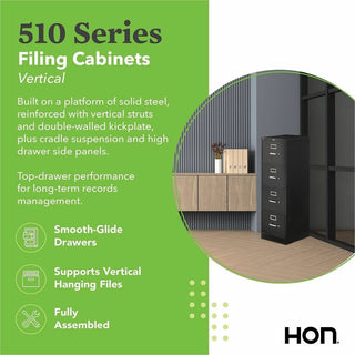 510 Series Vertical File, 4 Letter-Size File Drawers, Black, 15" x 25" x 52