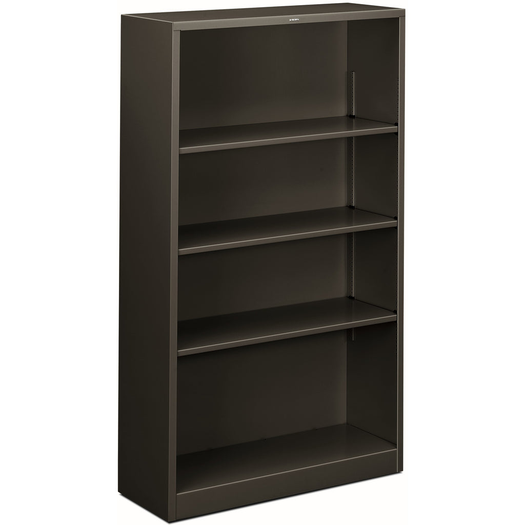 Metal Bookcase, Four-Shelf, 34.5w x 12.63d x 59h, Charcoal