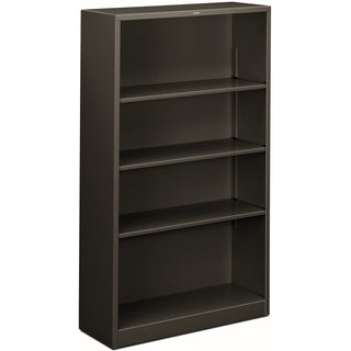 Metal Bookcase, Four-Shelf, 34.5w x 12.63d x 59h, Charcoal