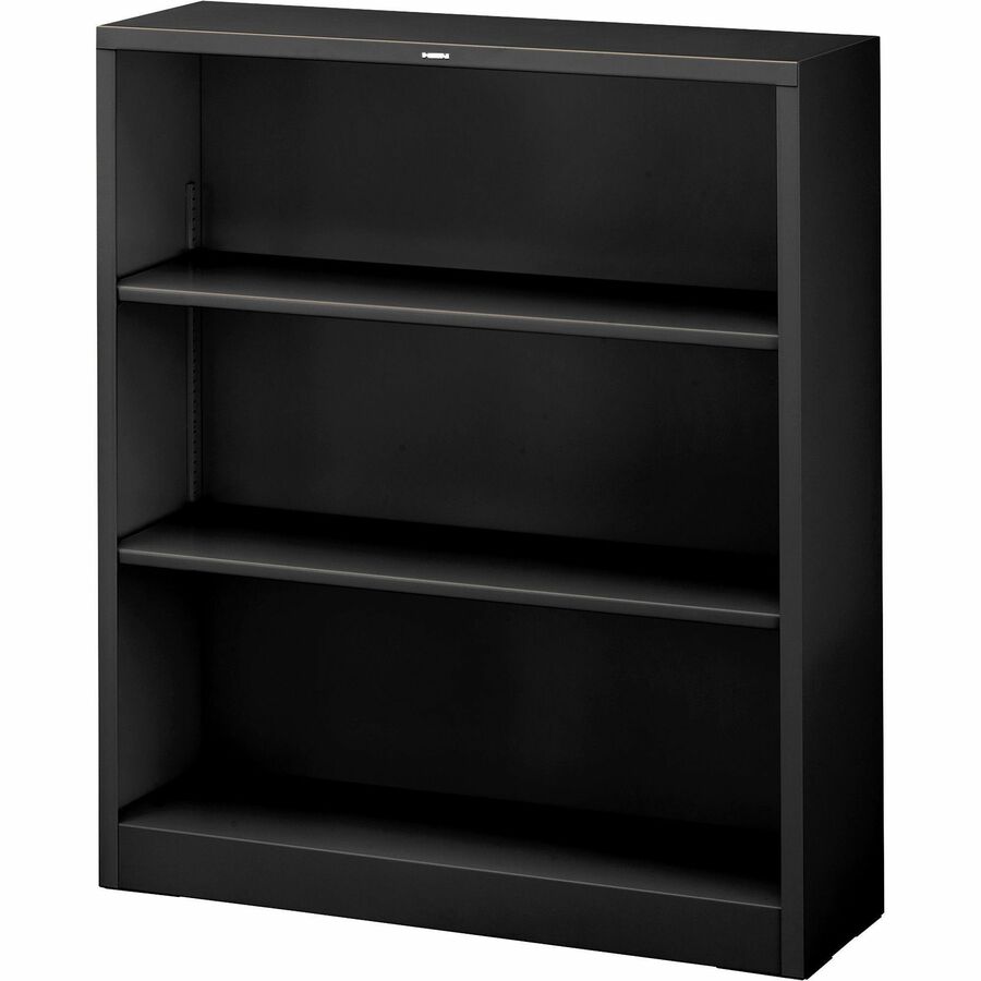 Metal Bookcase, Three-Shelf, 34.5w x 12.63d x 41h, Black