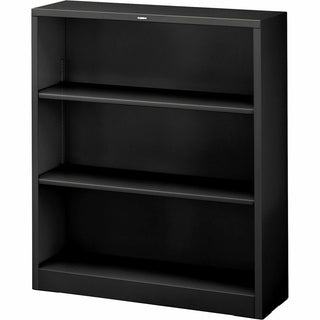 Metal Bookcase, Three-Shelf, 34.5w x 12.63d x 41h, Black