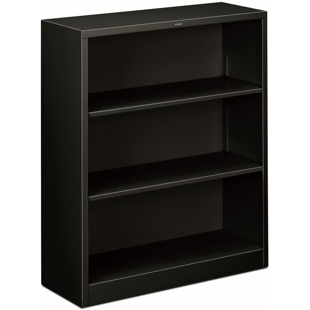 Metal Bookcase, Three-Shelf, 34.5w x 12.63d x 41h, Black