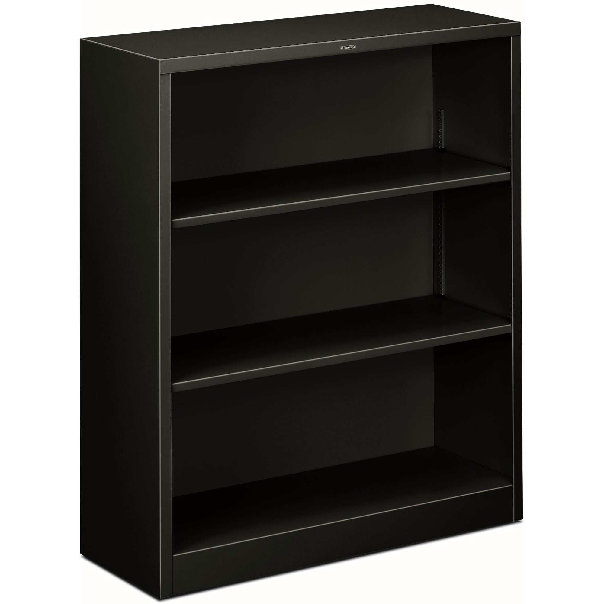 Metal Bookcase, Three-Shelf, 34.5w x 12.63d x 41h, Black