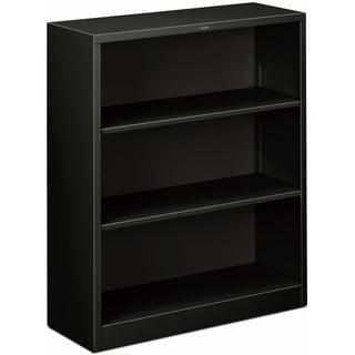 Metal Bookcase, Three-Shelf, 34.5w x 12.63d x 41h, Black