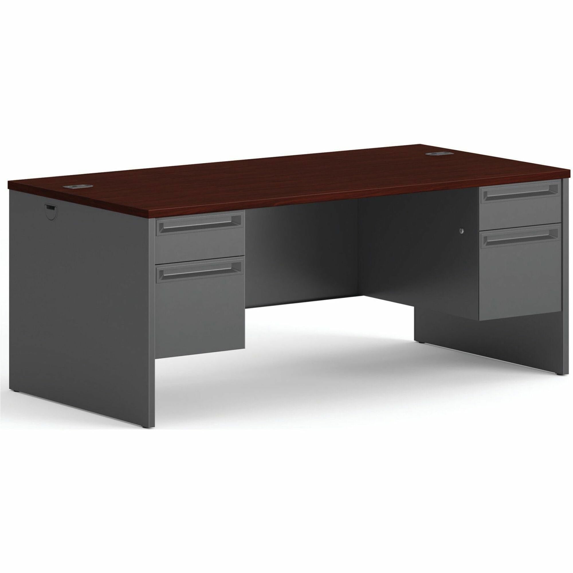 38000 Series Double Pedestal Desk, 72" x 36" x 29.5", Mahogany/Charcoal