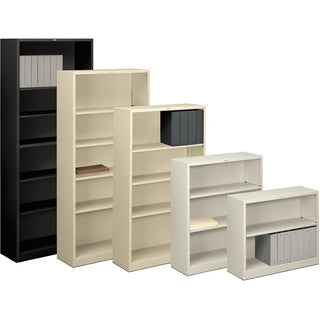 Metal Bookcase, Four-Shelf, 34.5w x 12.63d x 59h, Black