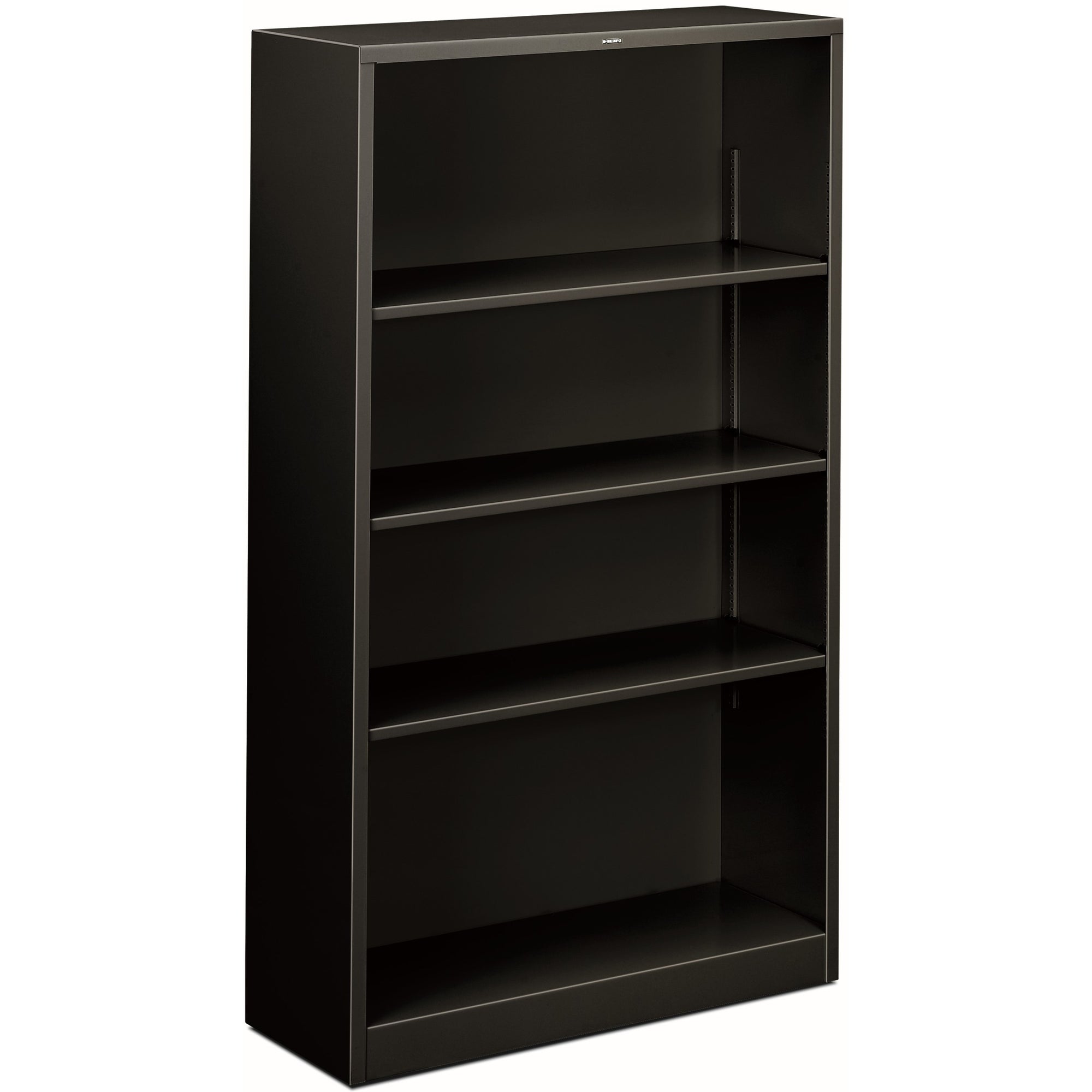 Metal Bookcase, Four-Shelf, 34.5w x 12.63d x 59h, Black