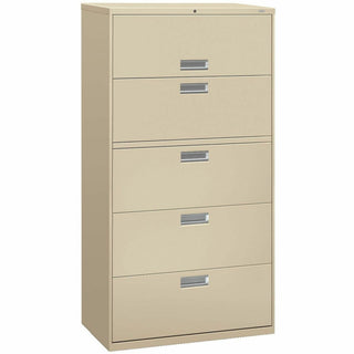 Brigade 600 Series Lateral File, 4 Legal/Letter-Size File Drawers, 1 Roll-Out File Shelf, Putty, 36" x 18" x 64.25