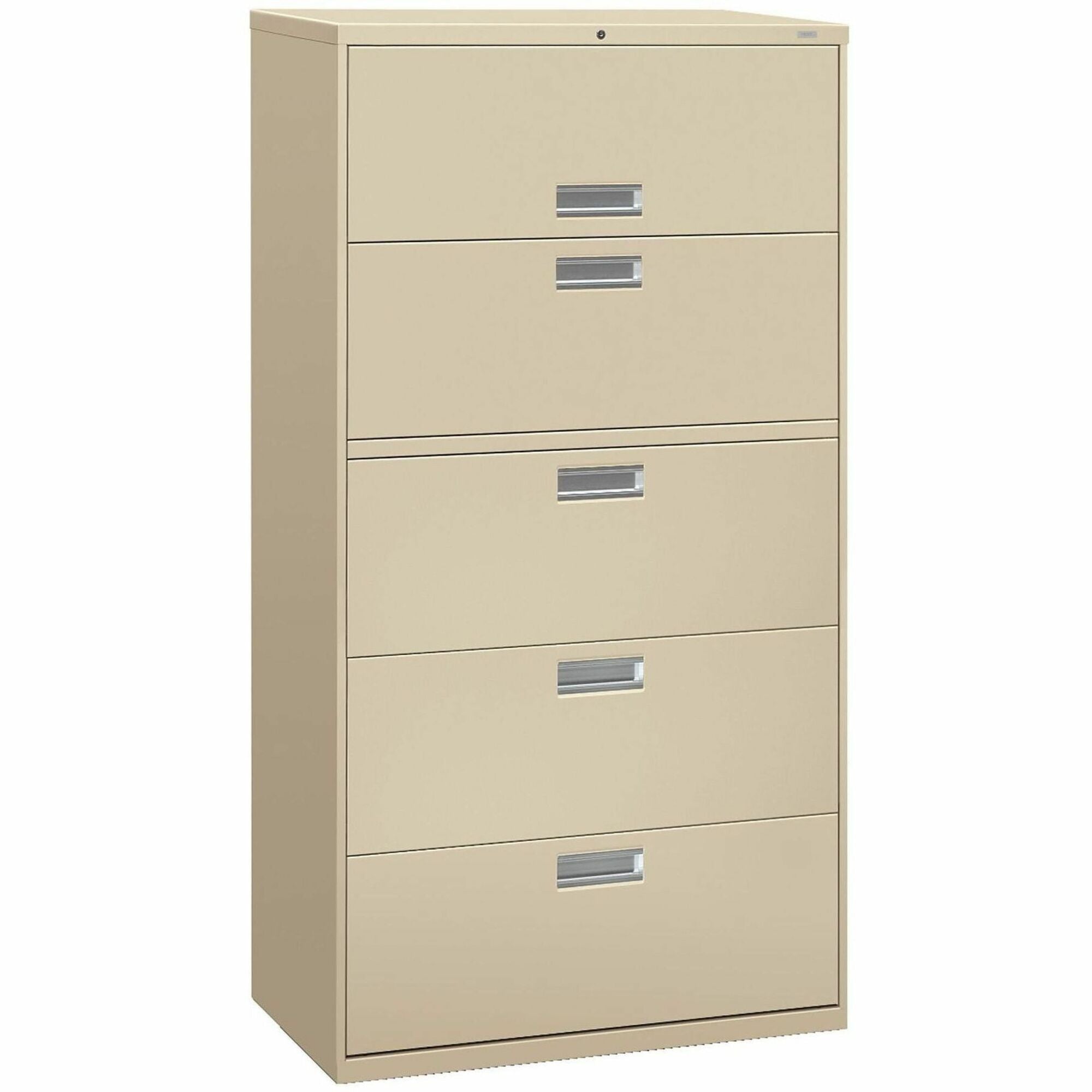 Brigade 600 Series Lateral File, 4 Legal/Letter-Size File Drawers, 1 Roll-Out File Shelf, Putty, 36" x 18" x 64.25