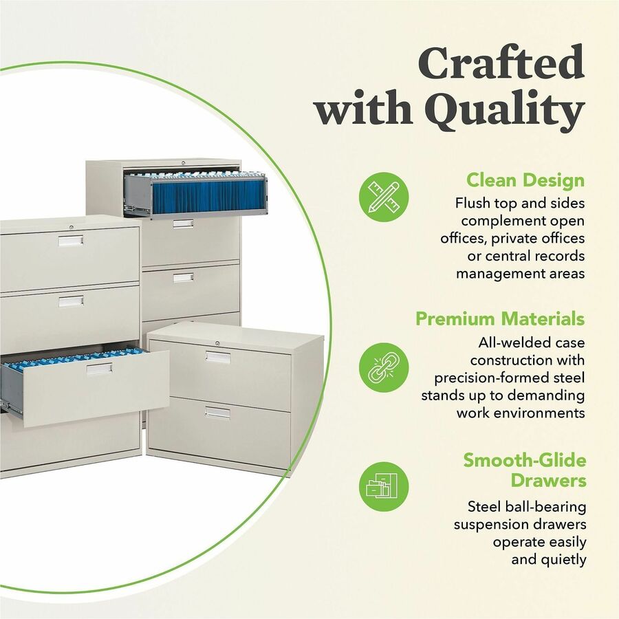 Brigade 600 Series Lateral File, 4 Legal/Letter-Size File Drawers, 1 Roll-Out File Shelf, Putty, 36" x 18" x 64.25
