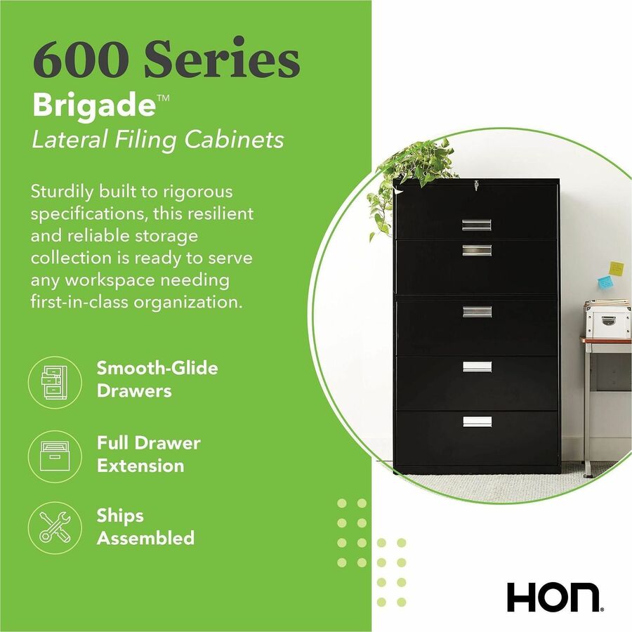 Brigade 600 Series Lateral File, 4 Legal/Letter-Size File Drawers, 1 Roll-Out File Shelf, Putty, 36" x 18" x 64.25