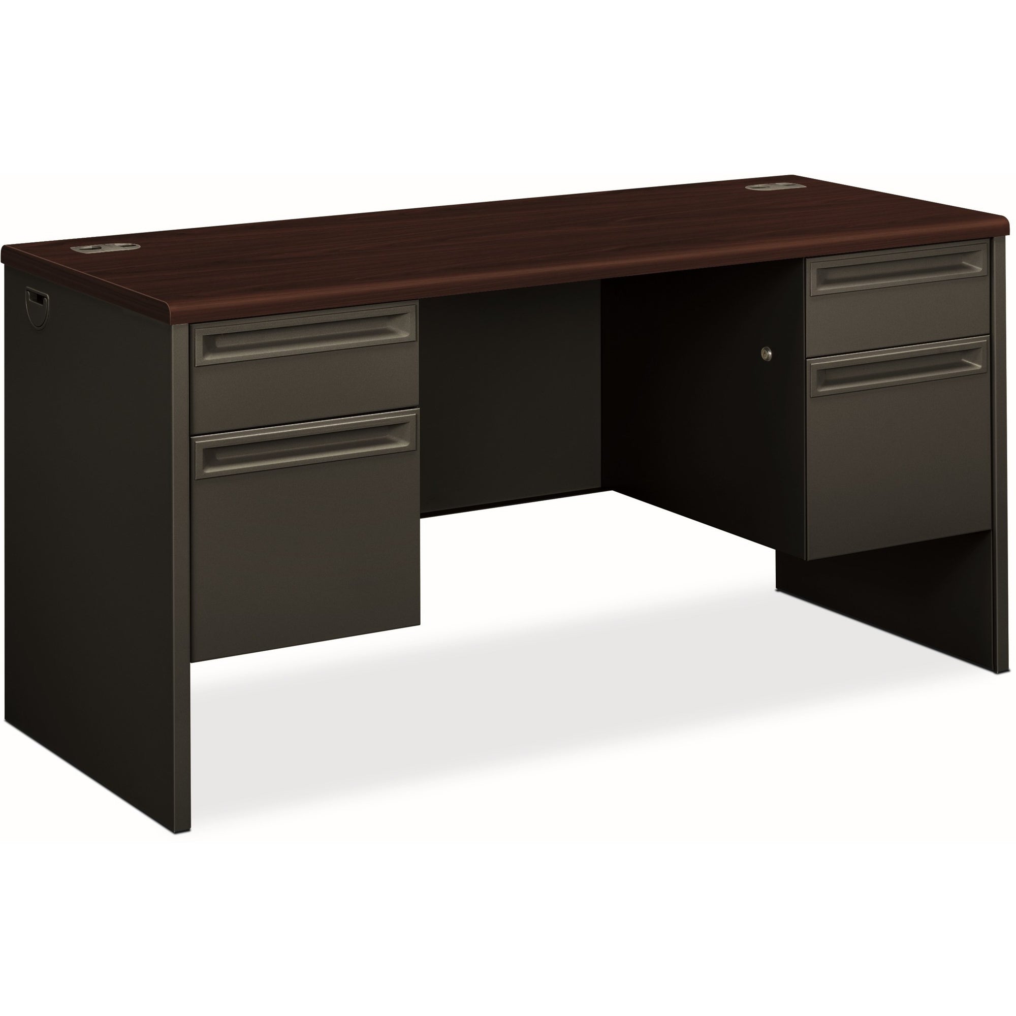 38000 Series Kneespace Credenza, 60w x 24d x 29.5h, Mahogany/Charcoal