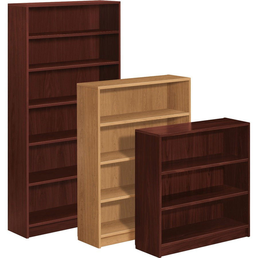 HON 1870 Series Bookcase | 3 Shelves | 36"W | Mahogany Finish - 3 Shelf(ves) - 36" Height x 36" Width x 11.5" Depth - Abrasion Resistant, Leveling Glide, Sturdy, Scratch Resistant, Spill Resistant, Stain Resistant - 42% Recycled - Laminate - Mahogany - 