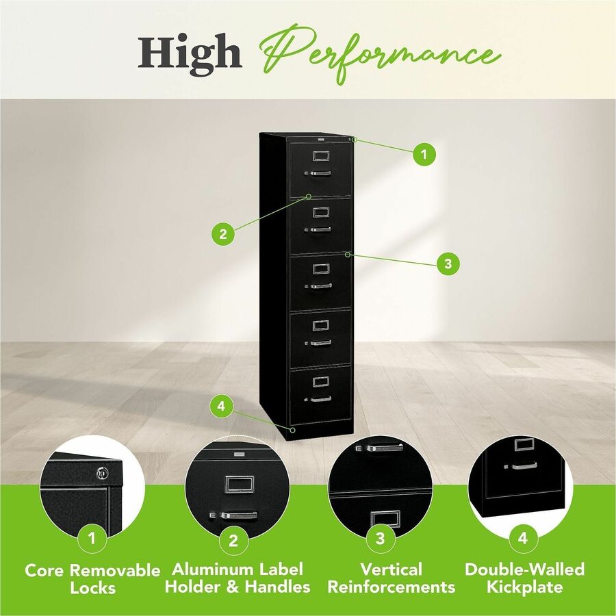 310 Series Vertical File, 5 Letter-Size File Drawers, Black, 15" x 26.5" x 60