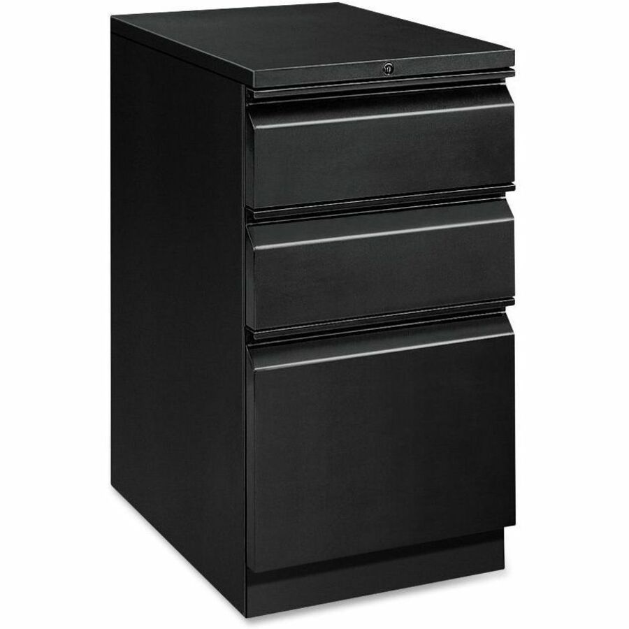Brigade Mobile Pedestal with Pencil Tray Insert, Left or Right, 3-Drawers: Box/Box/File, Letter, Black, 15" x 19.88" x 28