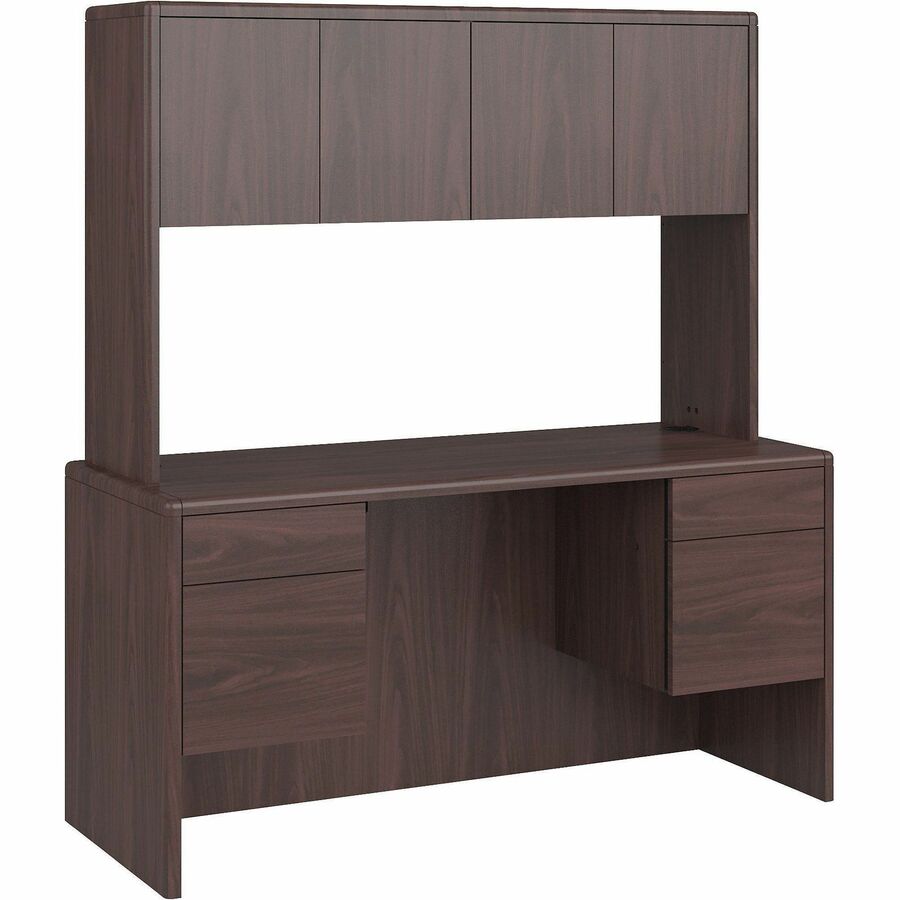 HON 10700 H10765 Pedestal Credenza - 60" x 24"29.5" - 4 x Box, File Drawer(s) - Double Pedestal - Waterfall Edge - Finish: Mahogany