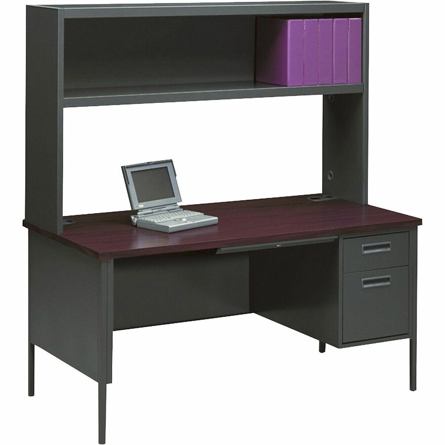 Metro Classic Series Right Pedestal "L" Workstation Desk, 66" x 30" x 29.5", Mahogany/Charcoal