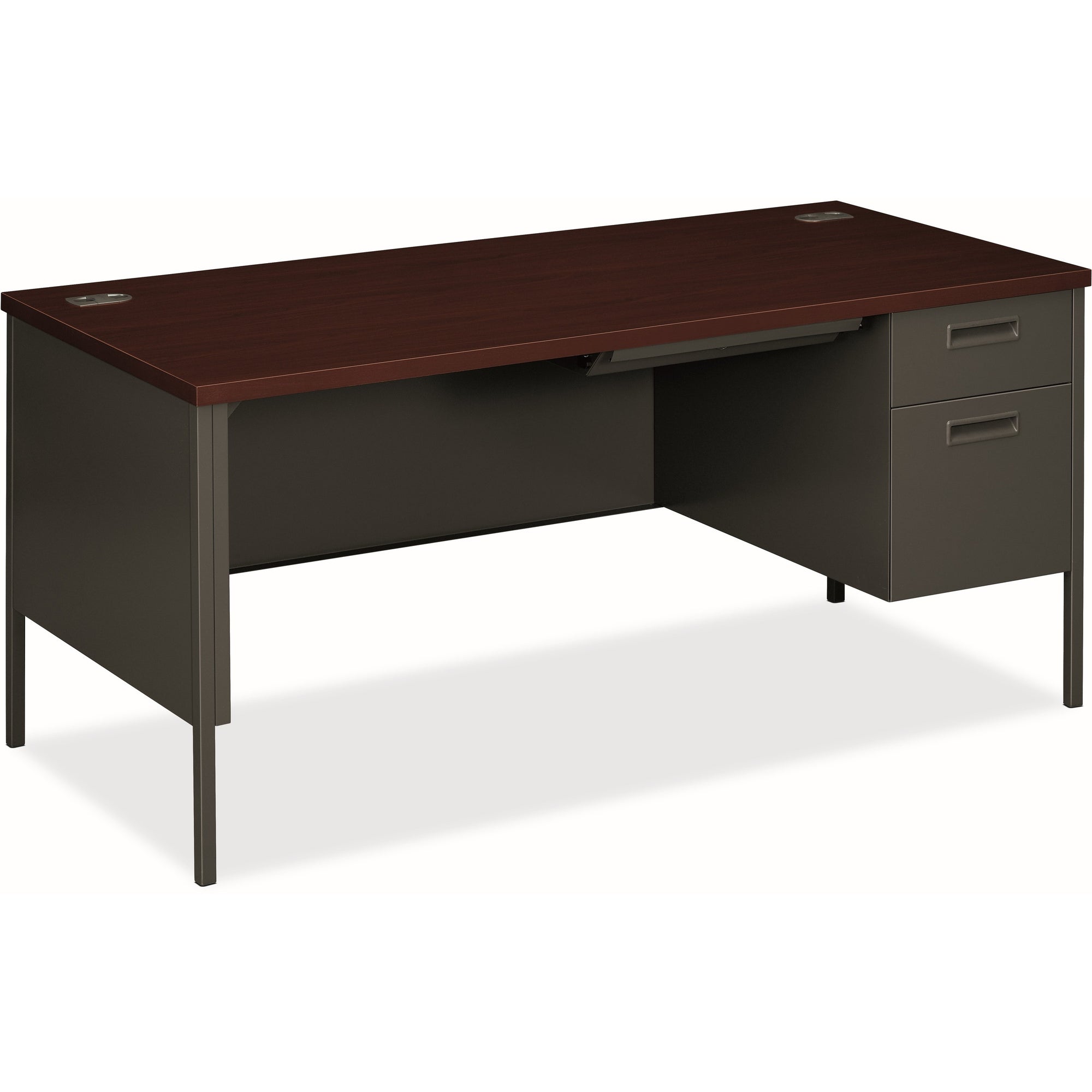 Metro Classic Series Right Pedestal "L" Workstation Desk, 66" x 30" x 29.5", Mahogany/Charcoal