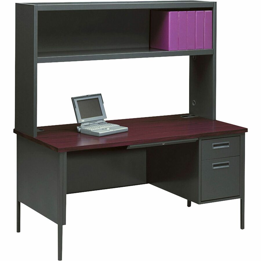 Metro Classic Series Right Pedestal "L" Workstation Desk, 66" x 30" x 29.5", Mahogany/Charcoal