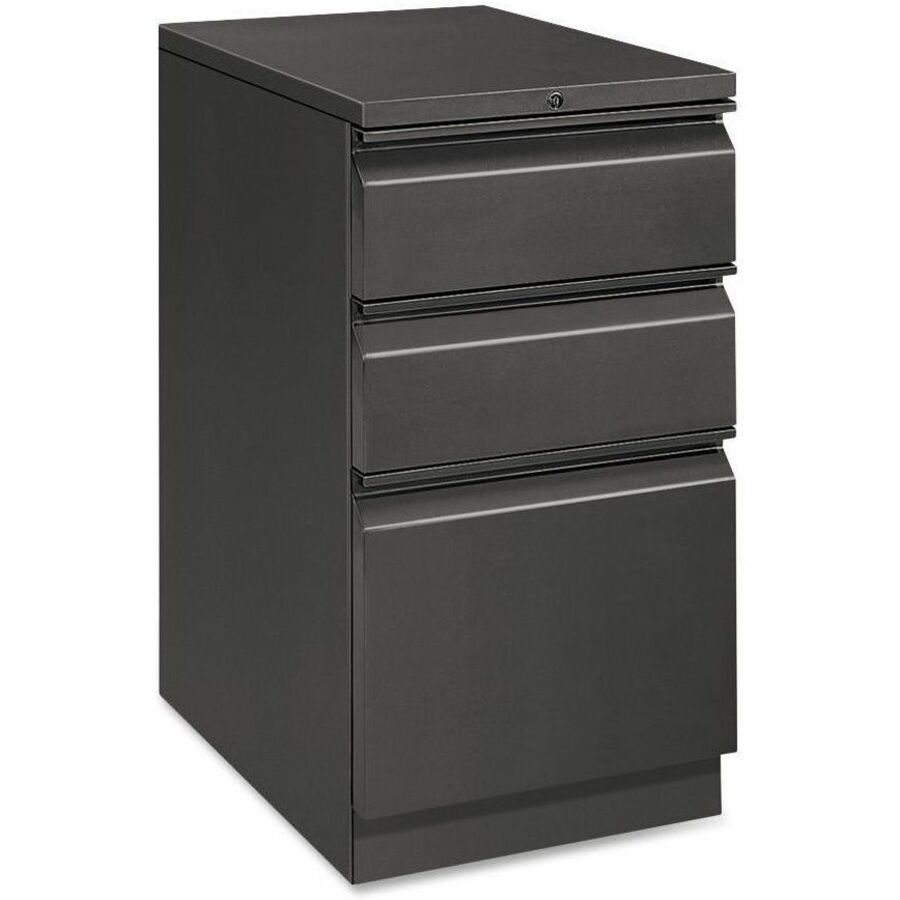 Brigade Mobile Pedestal with Pencil Tray Insert, Left/Right, 3-Drawers: Box/Box/File, Letter, Charcoal, 15" x 22.88" x 28