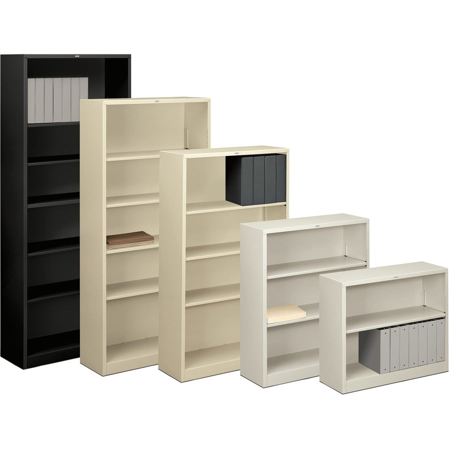 Metal Bookcase, Three-Shelf, 34.5w x 12.63d x 41h, Light Gray
