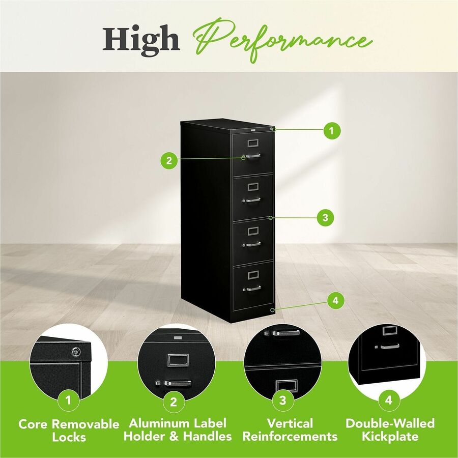310 Series Vertical File, 4 Letter-Size File Drawers, Black, 15" x 26.5" x 52