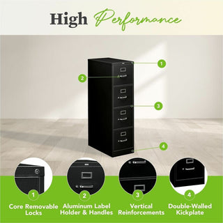 310 Series Vertical File, 4 Letter-Size File Drawers, Black, 15" x 26.5" x 52