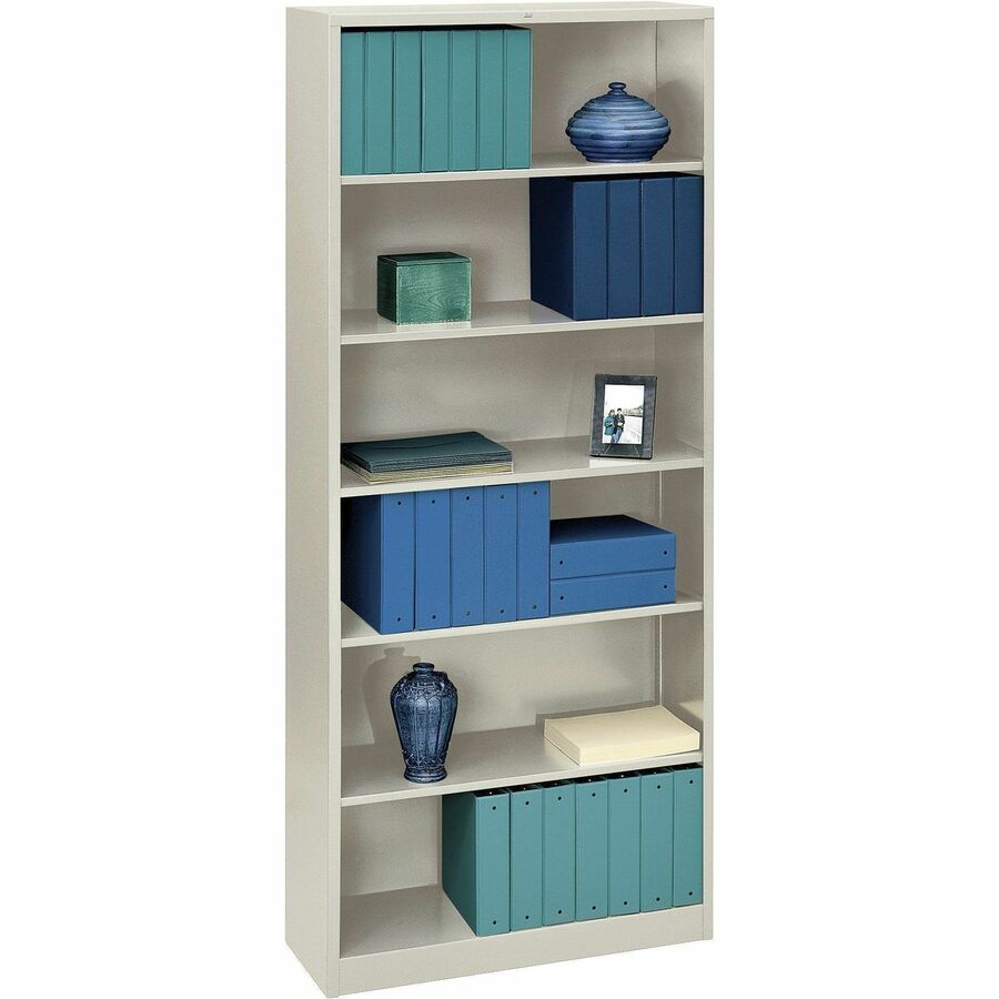 Metal Bookcase, Six-Shelf, 34.5w x 12.63d x 81.13h, Light Gray
