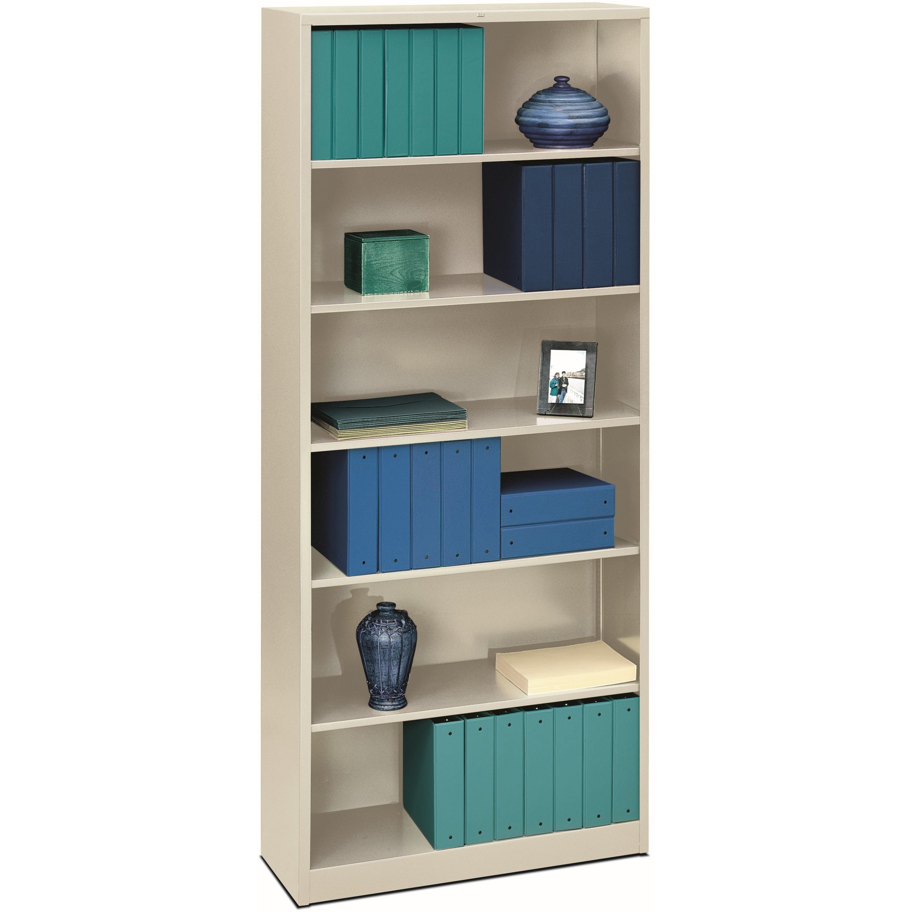 Metal Bookcase, Six-Shelf, 34.5w x 12.63d x 81.13h, Light Gray