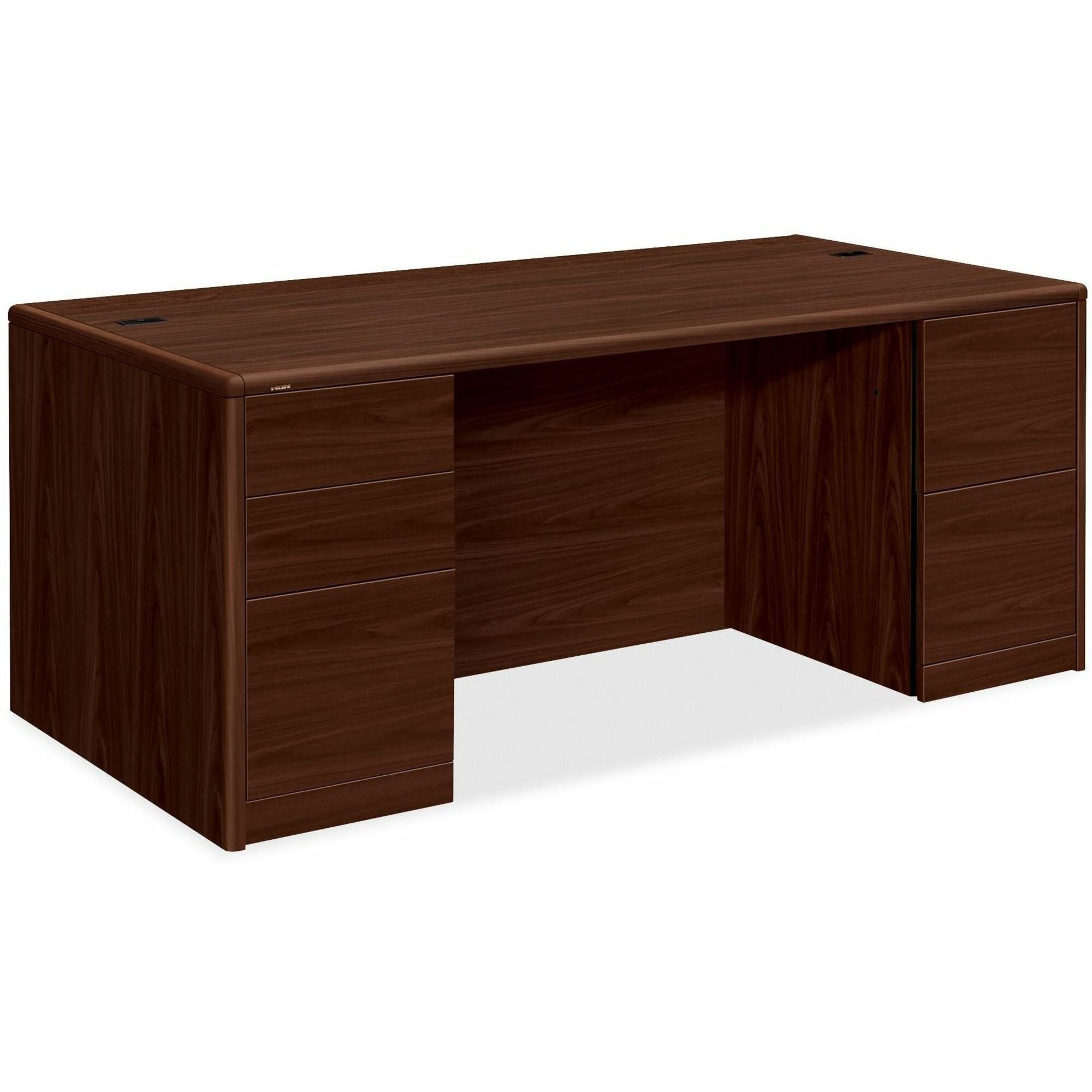 HON 10700 H10799 Pedestal Desk - 72" x 36"29.5" - 5 x Box, File Drawer(s) - Double Pedestal - Waterfall Edge - Finish: Mahogany - 