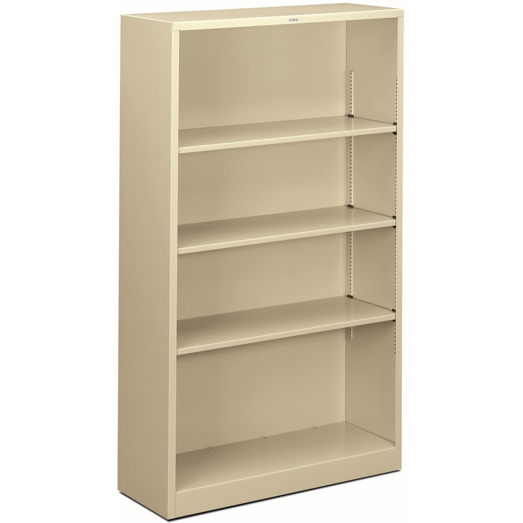 Metal Bookcase, Four-Shelf, 34.5w x 12.63d x 59h, Putty