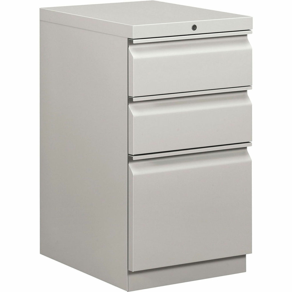 Brigade Mobile Pedestal with Pencil Tray Insert, Left/Right, 3-Drawers: Box/Box/File, Letter, Light Gray, 15" x 19.88" x 28