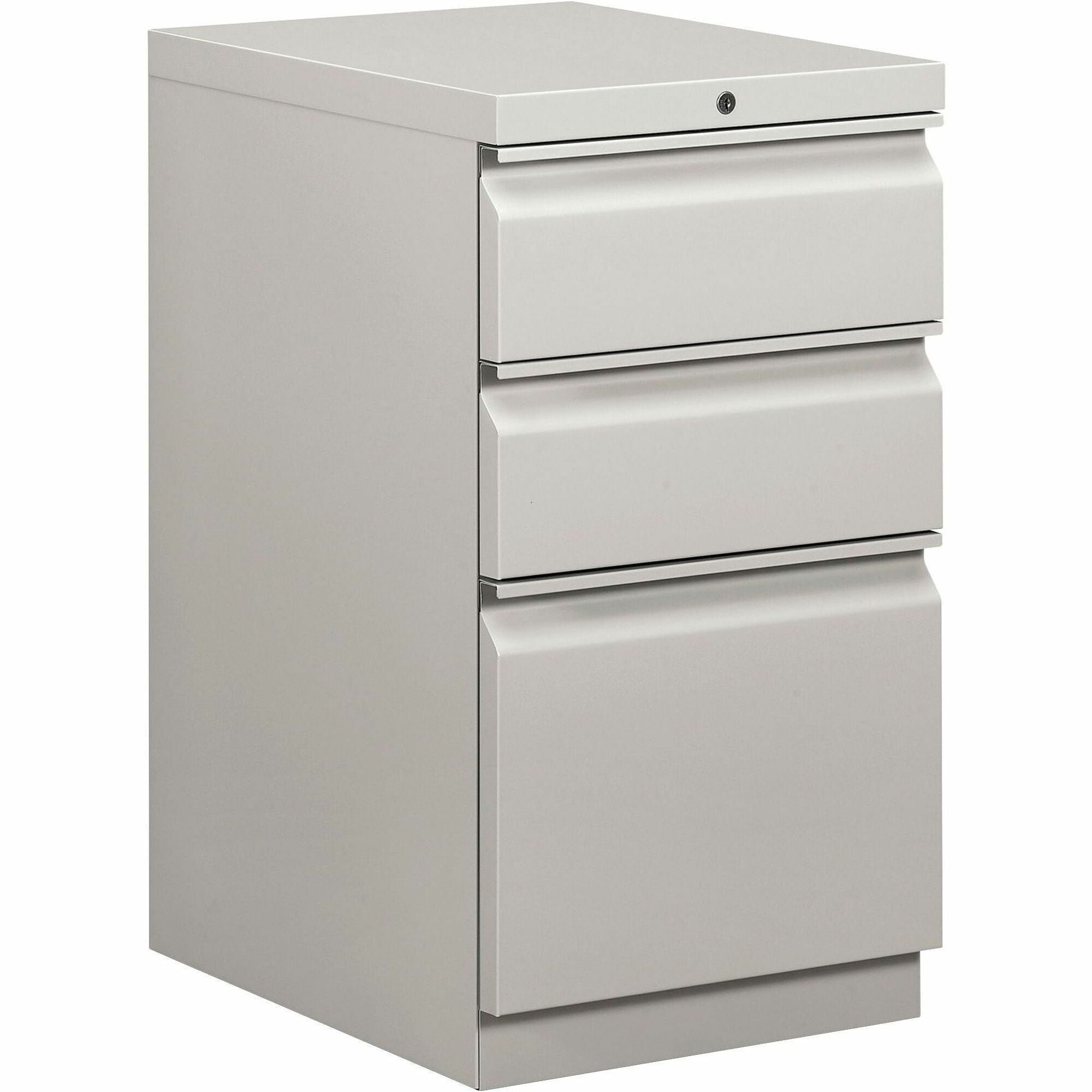 Brigade Mobile Pedestal with Pencil Tray Insert, Left/Right, 3-Drawers: Box/Box/File, Letter, Light Gray, 15" x 19.88" x 28