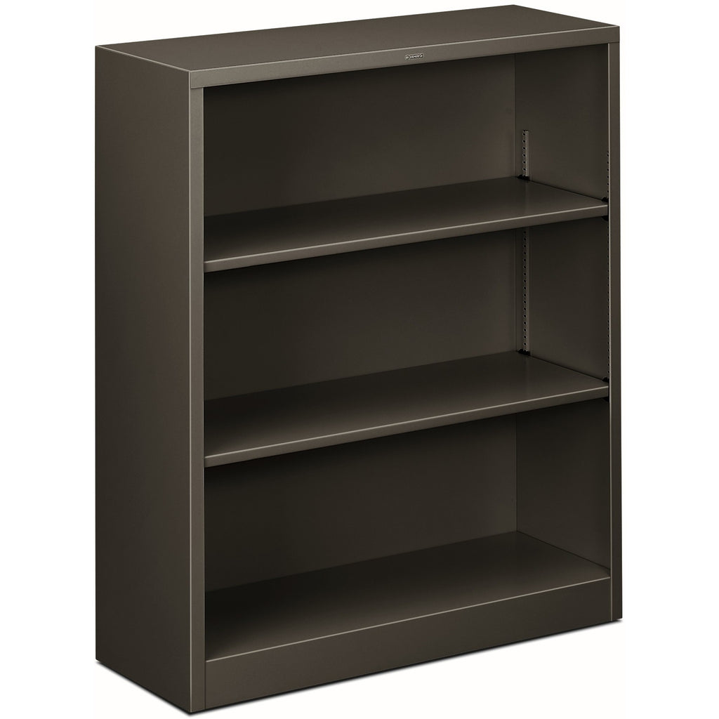 Metal Bookcase, Three-Shelf, 34.5w x 12.63d x 41h, Charcoal